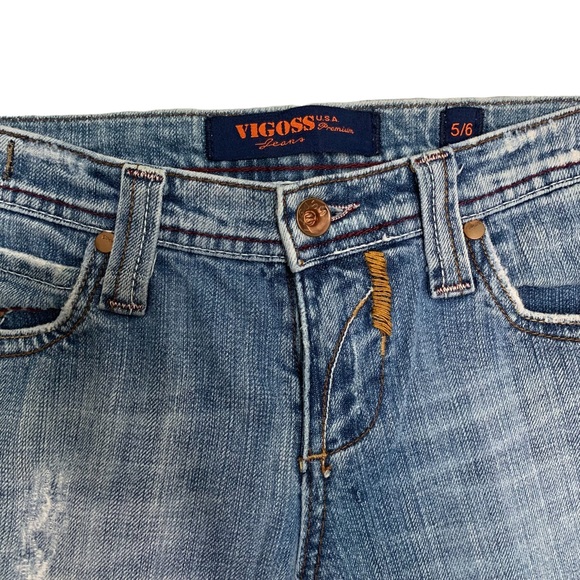 Vigoss USA Premium BOHO Embroidered Distressed Aztec Boot Cut Jeans SZ 5/6 - Picture 4 of 9